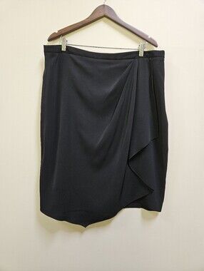 Jones New York Collection Black Stretch Wrap Front Faux Drape Skirt Size 16